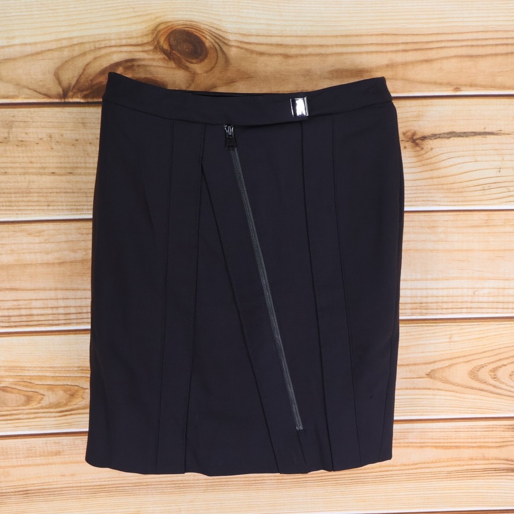 Per Se Pencil Skirt Womens Sz 8 Very Dark Brown Lined Zipper Accent Knee Length